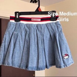 Wonder Nation Hello Kitty Girls Cotton Denim Pleated Skort, Size Medium